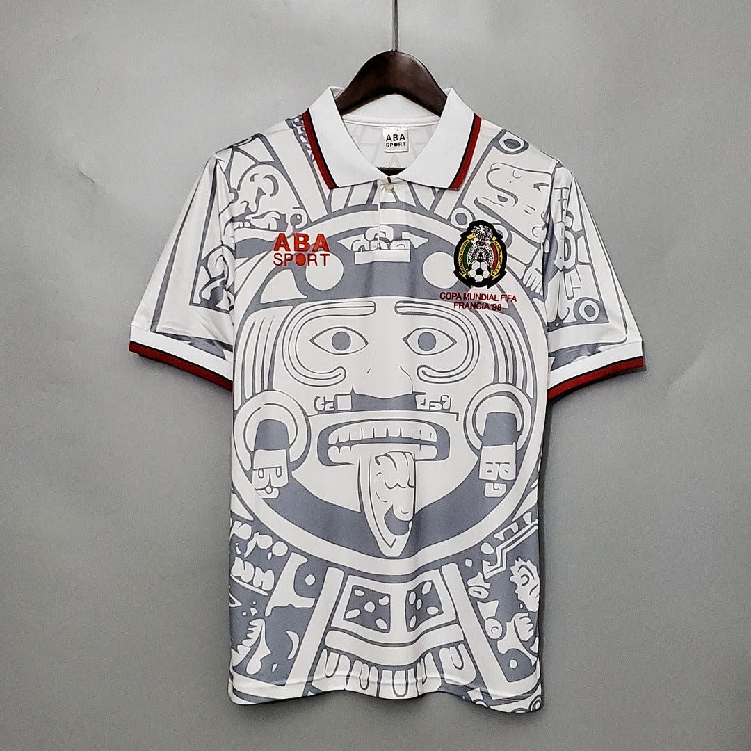 Camiseta Retro México Visita Gris Claro y Gris 1998 - frente