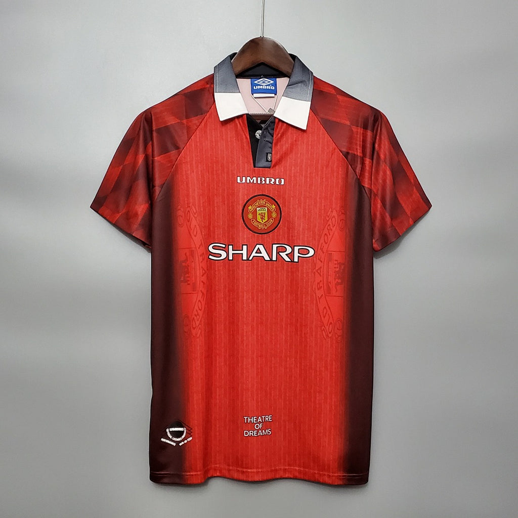Camiseta Retro Manchester United Local Roja y Burdeos 1996 - frente