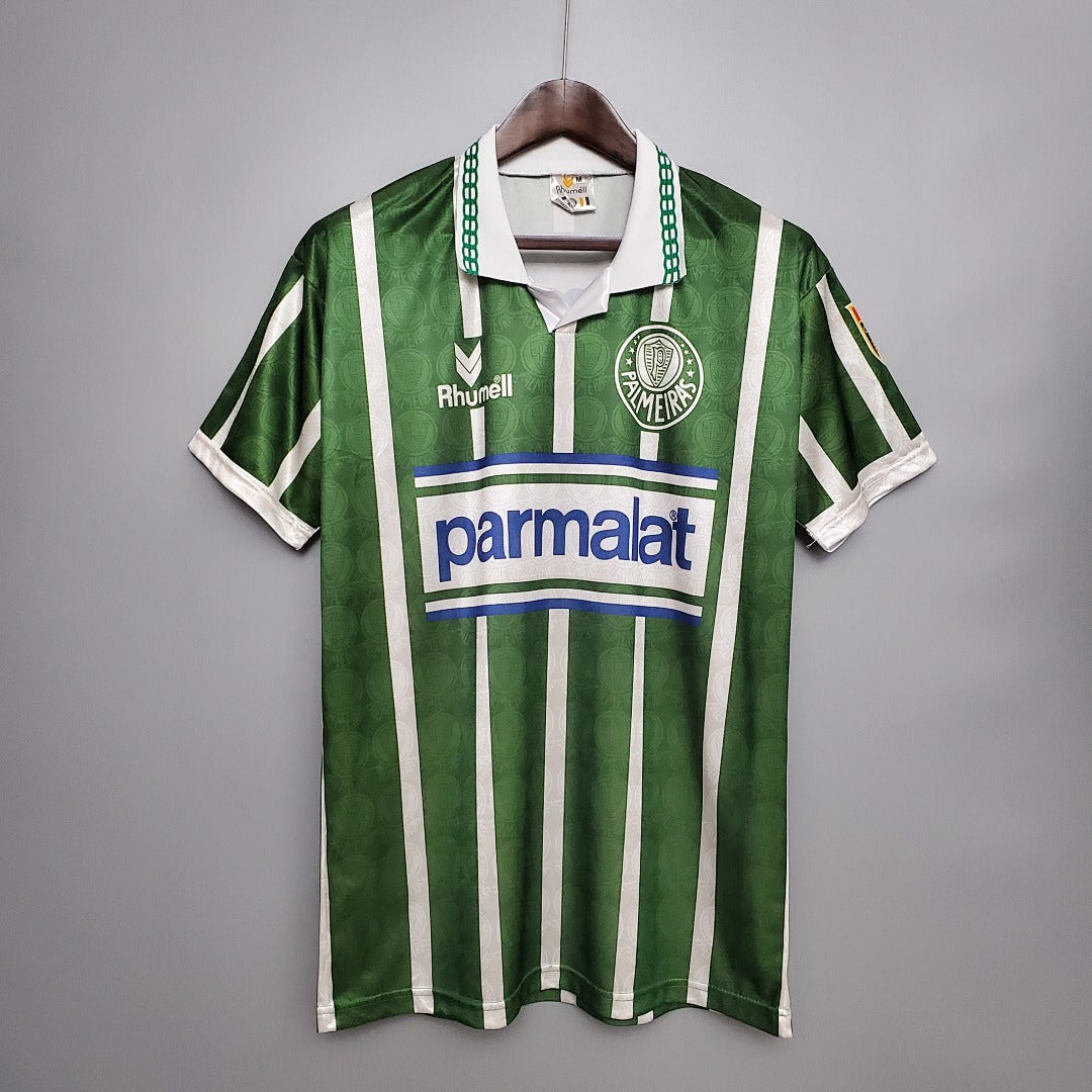 Camiseta Retro Palmeiras Local Gris Claro y Verde Oscuro 93/94 - frente