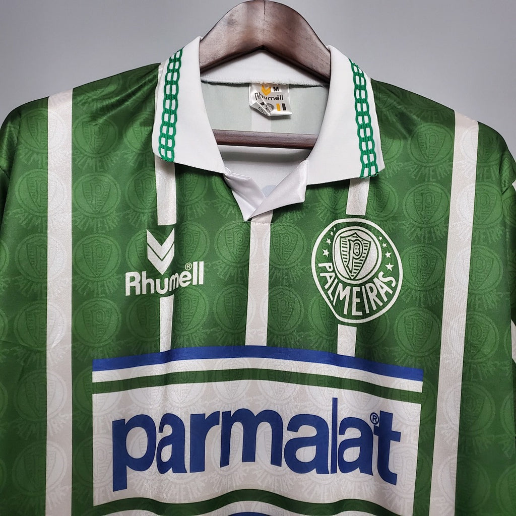 Camiseta Retro Palmeiras Local Verde Oscuro y Gris Claro 93/94 - espalda