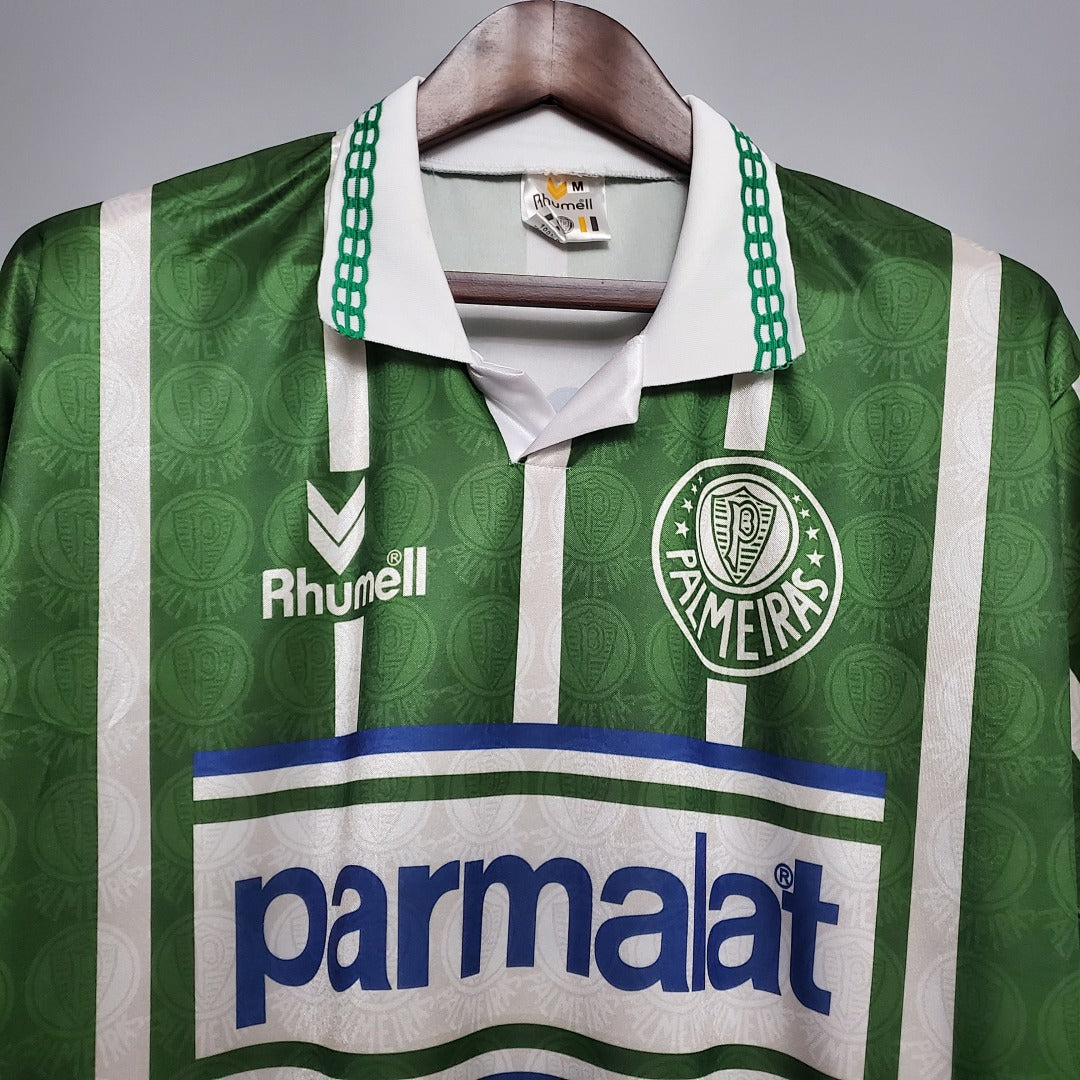 Camiseta Retro Palmeiras Local Verde Oscuro y Gris Claro 93/94 - espalda