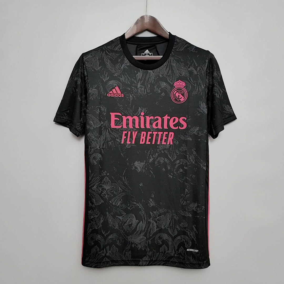 Camiseta Retro Real Madrid Tercera Negra y Roja 20/21 - frente