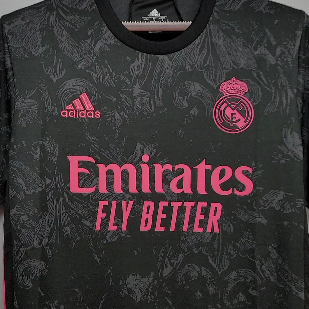 Camiseta Retro Real Madrid Tercera Negra y Gris 20/21 - espalda