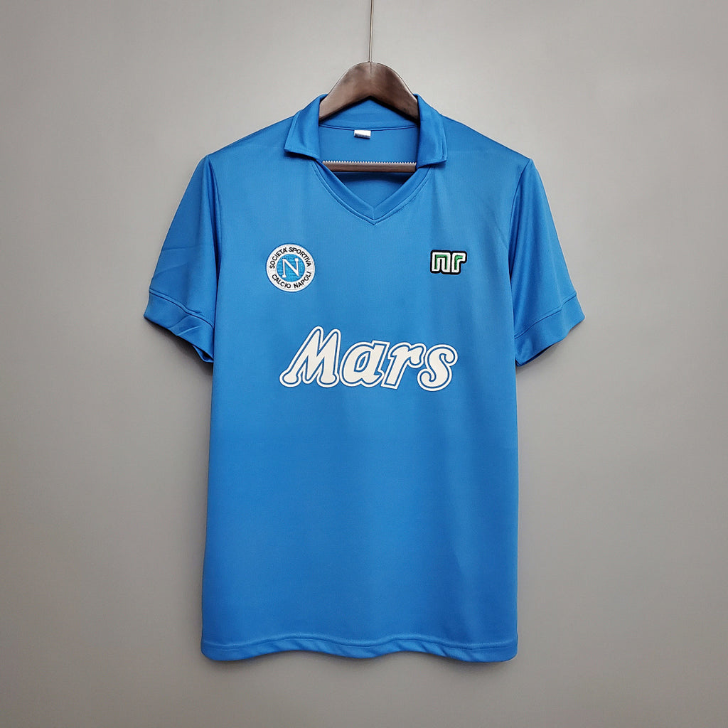Camiseta Retro SSC Napoli Local Azul y Gris Claro 88/89 - frente