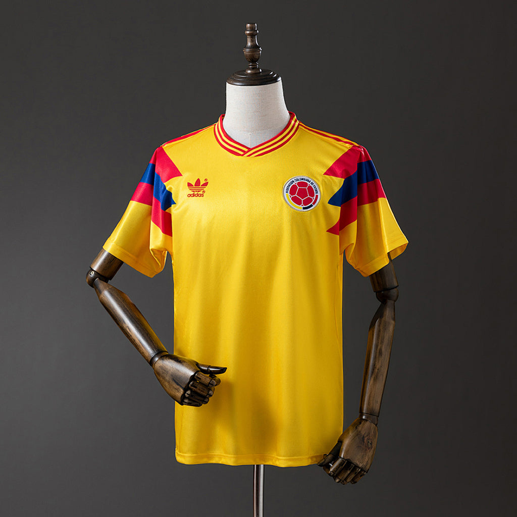 Camiseta Retro Colombia Local Amarilla y Gris 1990 - frente