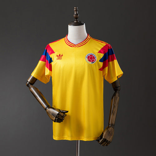Camiseta Retro Colombia Local Amarilla y Gris 1990 - frente