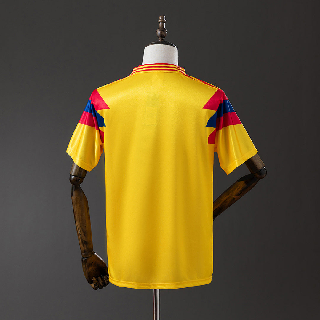 Camiseta Retro Colombia Local Amarilla y Negra 1990 - espalda