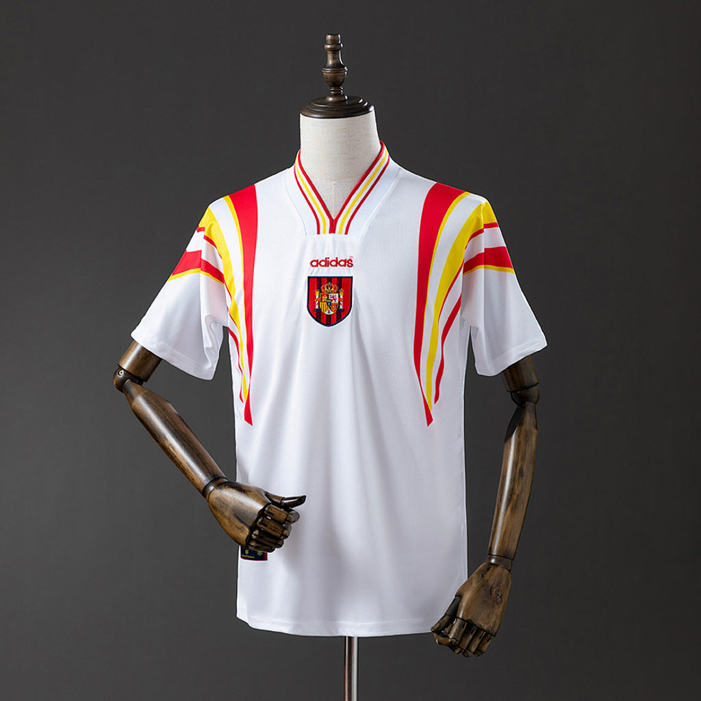 Camiseta Retro España Visita Celeste y Gris Claro 1996 - frente