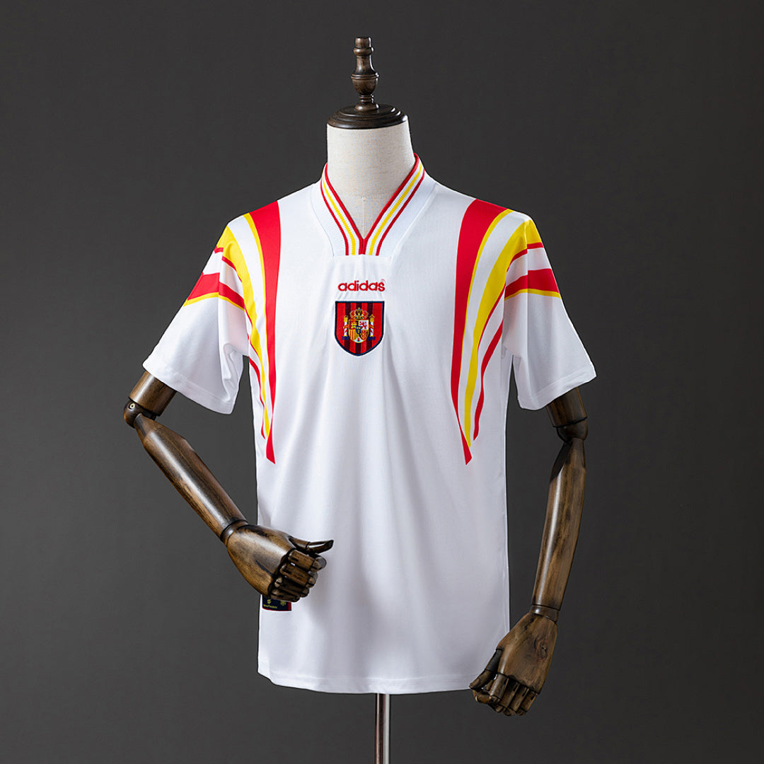 Camiseta Retro España Visita Celeste y Gris Claro 1996 - frente