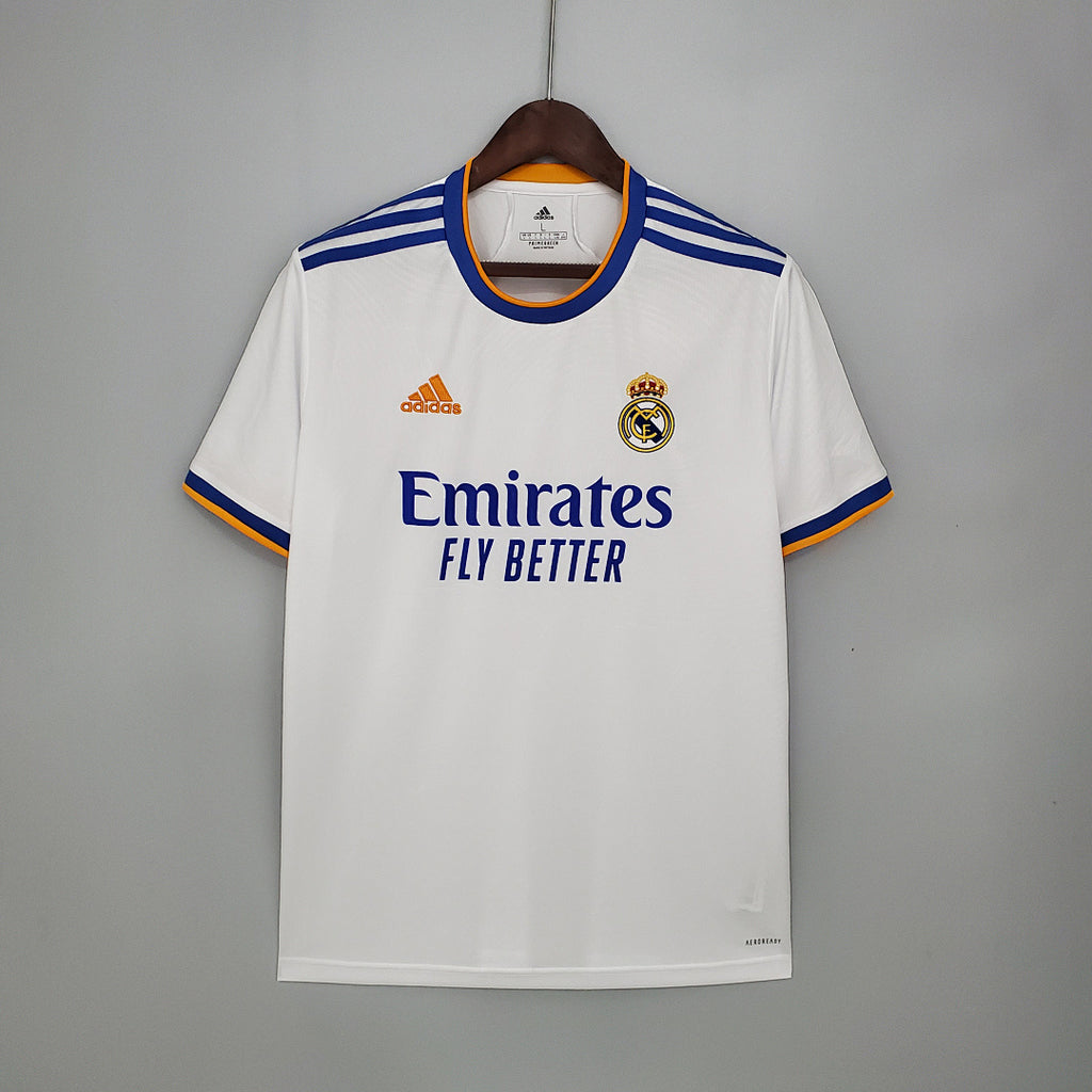 Camiseta Retro Real Madrid Local Gris Claro y Azul Marino 21/22 - frente