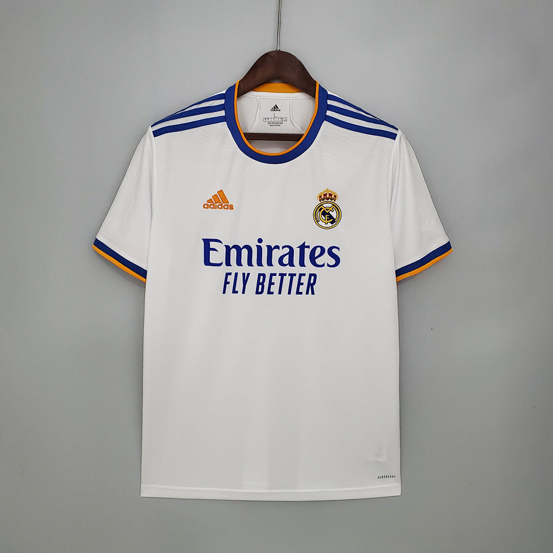 Camiseta Retro Real Madrid Local Gris Claro y Azul Marino 21/22 - frente