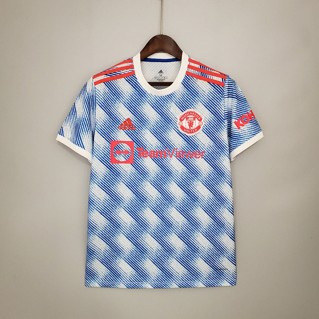 Camiseta Retro Manchester United Visita Gris Claro y Celeste 21/22 - frente