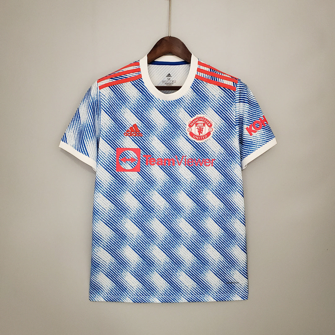 Camiseta Retro Manchester United Visita Gris Claro y Celeste 21/22 - frente