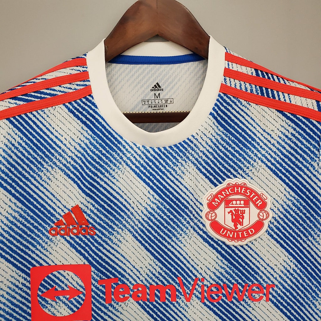Camiseta Retro Manchester United Visita Celeste y Gris Claro 21/22 - espalda