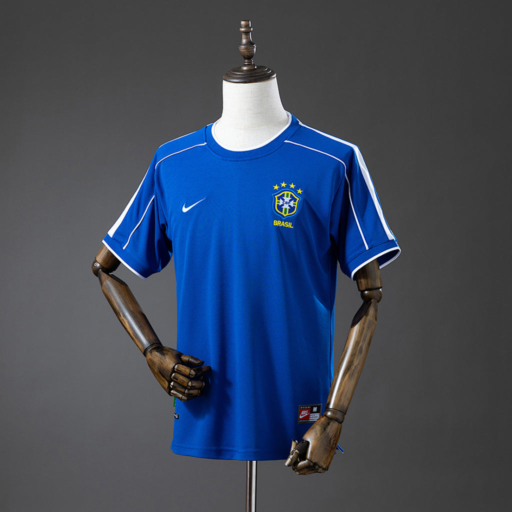 Camiseta Retro Brasil Visita Gris y Azul 1998 - frente
