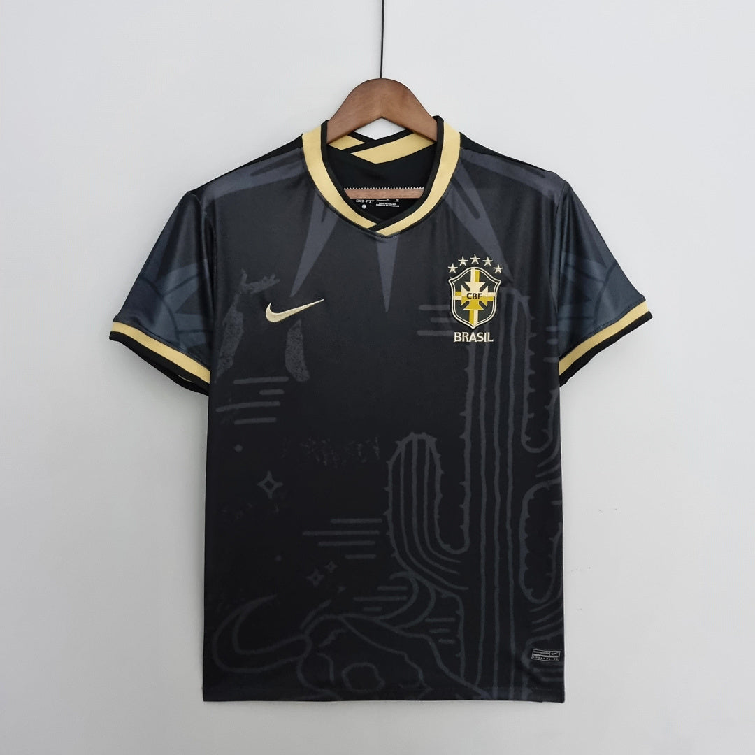 Camiseta Retro Brasil Negra y Gris Negra 2022 - frente