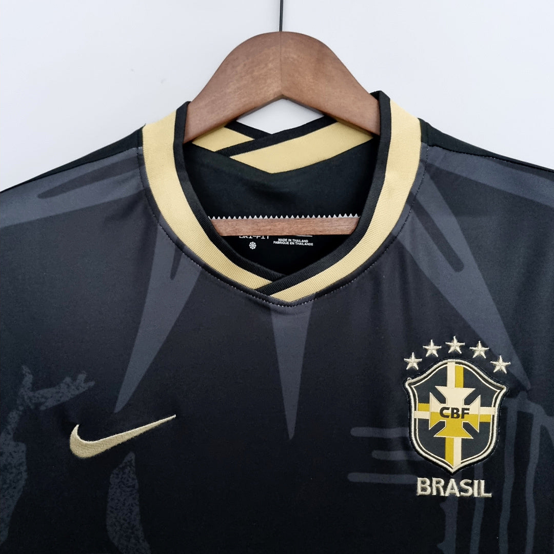 Camiseta Retro Brasil Amarilla y Negra Negra 2022 - espalda