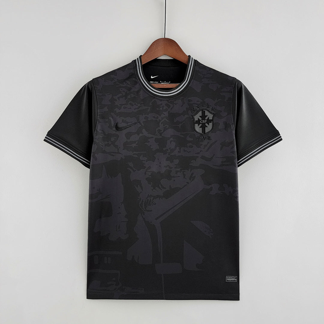 Camiseta Retro Brasil Negra y Gris Claro Negra 2022 - frente