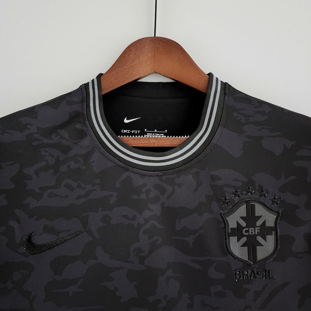 Camiseta Retro Brasil Negra y Gris Claro Negra 2022 - espalda