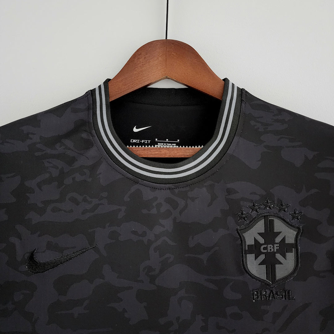 Camiseta Retro Brasil Negra y Gris Claro Negra 2022 - espalda