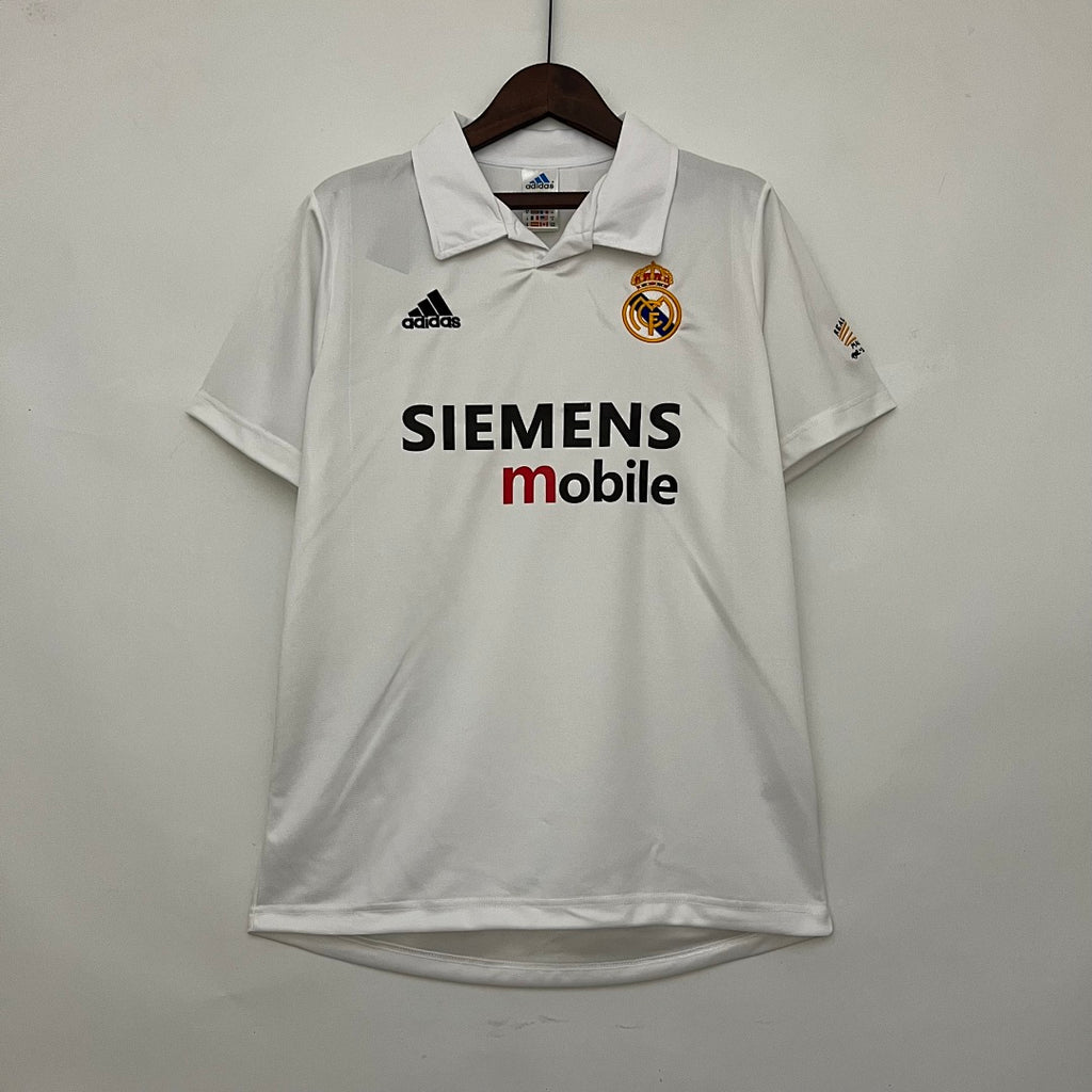 Camiseta Retro Real Madrid Local Gris Claro y Gris 02/03 - frente