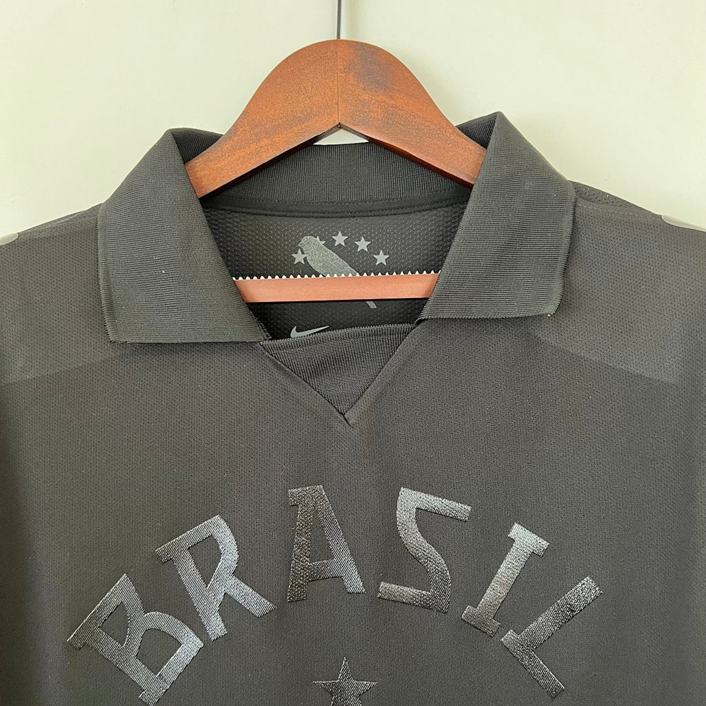 Camiseta Retro Brasil Negra y Gris Claro Negra 13/14 - espalda