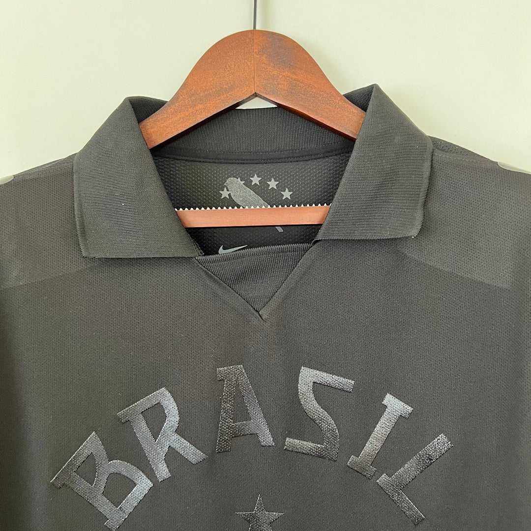Camiseta Retro Brasil Negra y Gris Claro Negra 13/14 - espalda