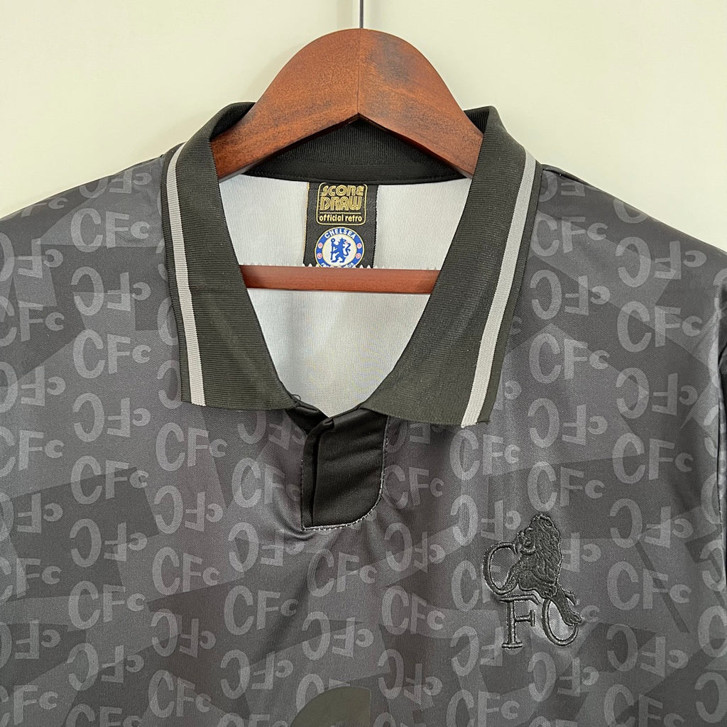 Camiseta Retro Chelsea Negra y Gris 1990 - espalda