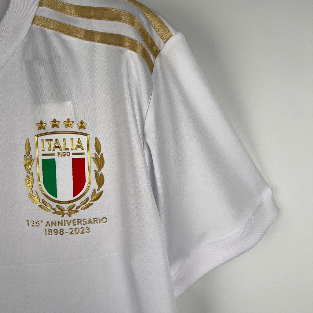 Camiseta Italia Gris Claro y Dorada Blanca 125º Aniversario 2023 - espalda