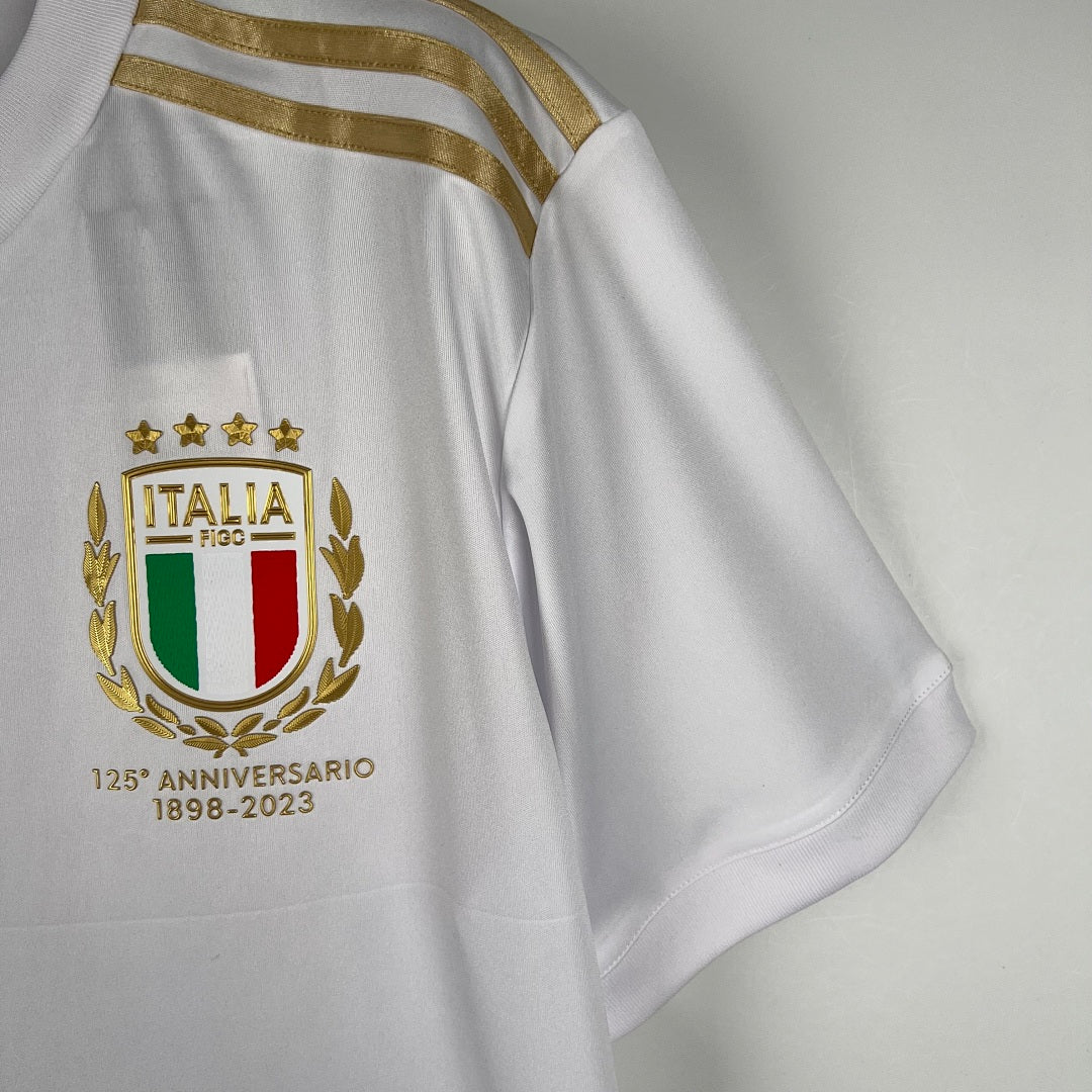 Camiseta Italia Gris Claro y Dorada Blanca 125º Aniversario 2023 - espalda