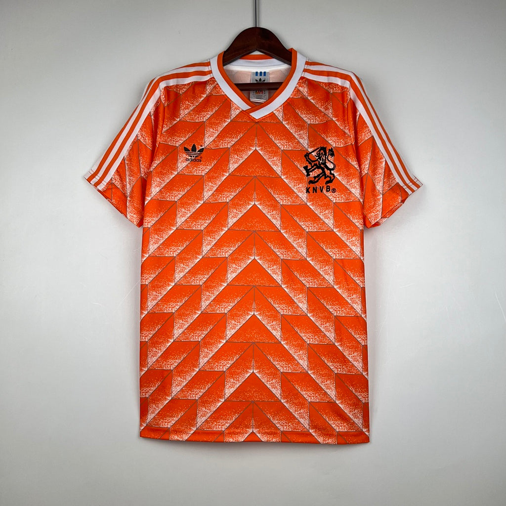 Camiseta Retro Países Bajos Local Naranja y Burdeos 1988 - frente