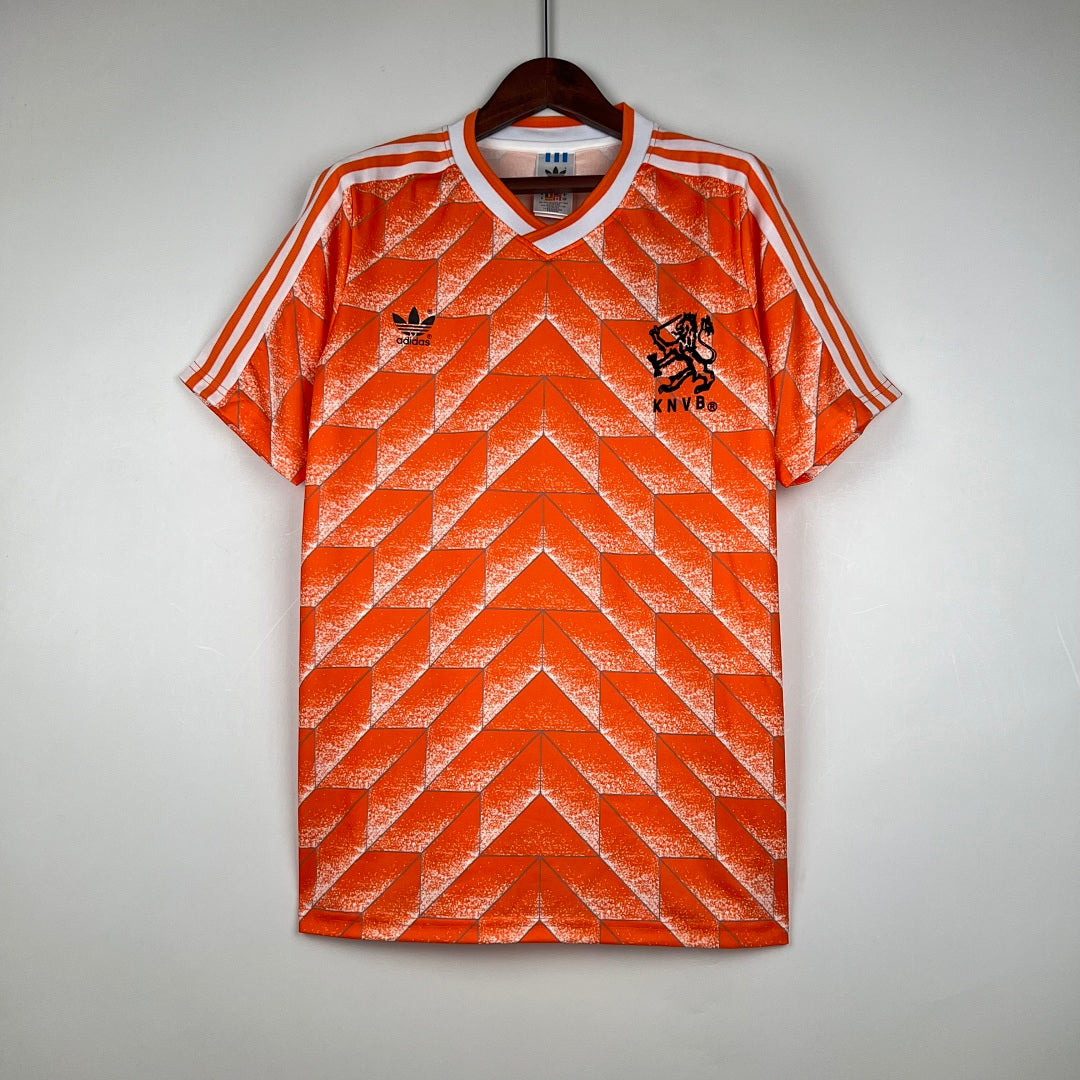Camiseta Retro Países Bajos Local Naranja y Burdeos 1988 - frente