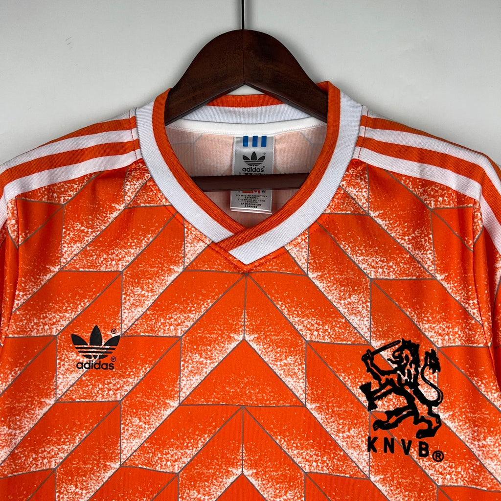 Camiseta Retro Países Bajos Local Naranja y Burdeos 1988 - espalda