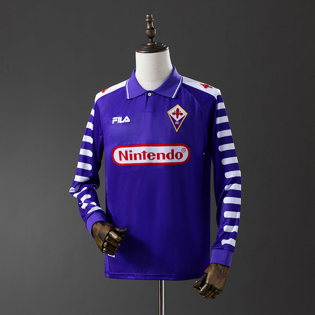 Camiseta Retro Fiorentina Local Azul Marino y Morada Manga Larga 1998 - frente