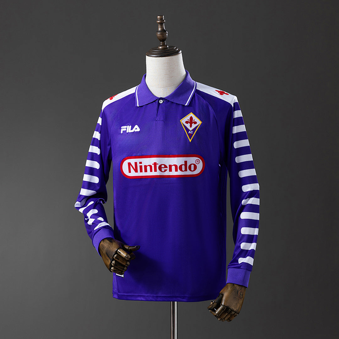 Camiseta Retro Fiorentina Local Azul Marino y Morada Manga Larga 1998 - frente
