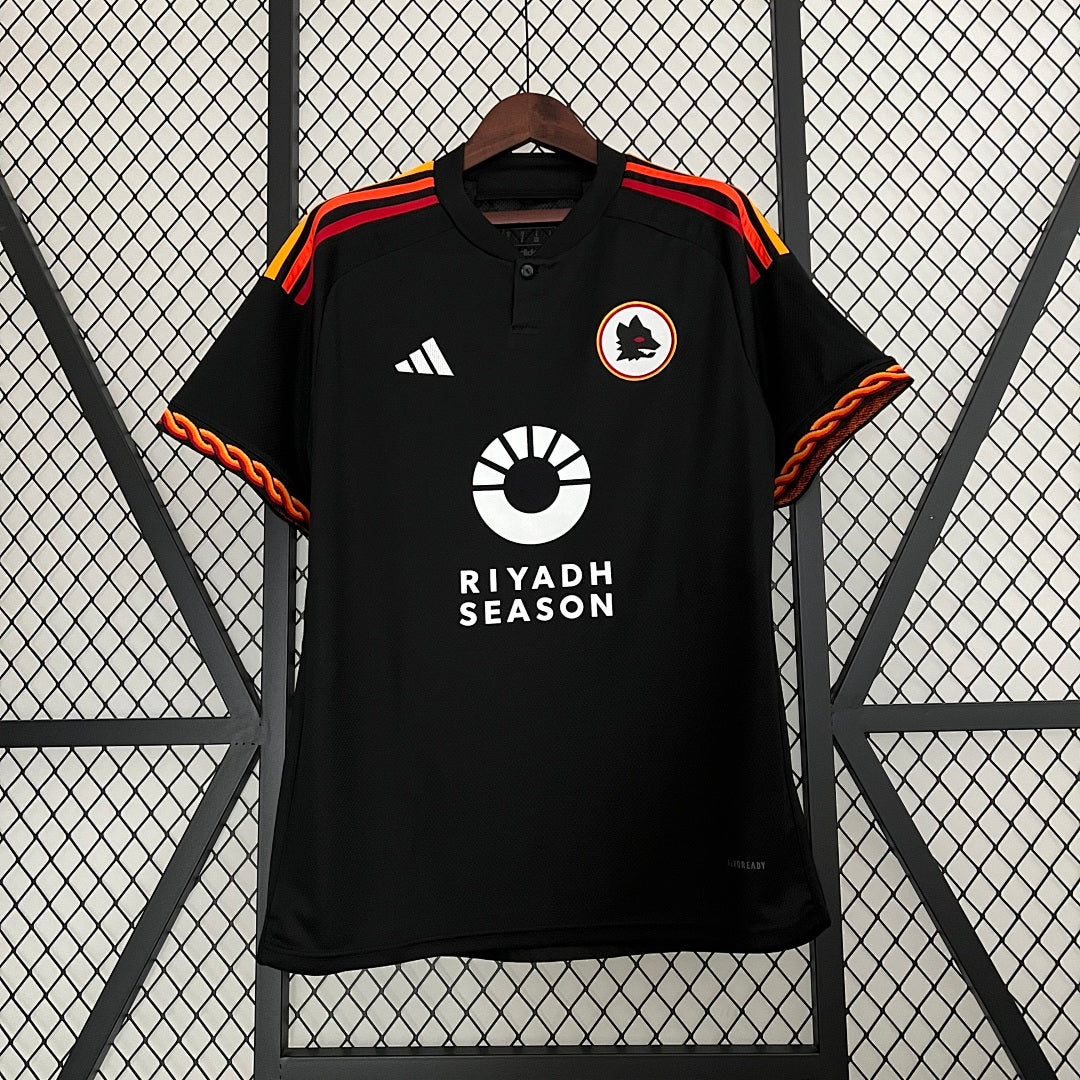 Camiseta AS Roma Tercera Negra y Burdeos 2023/24 - frente