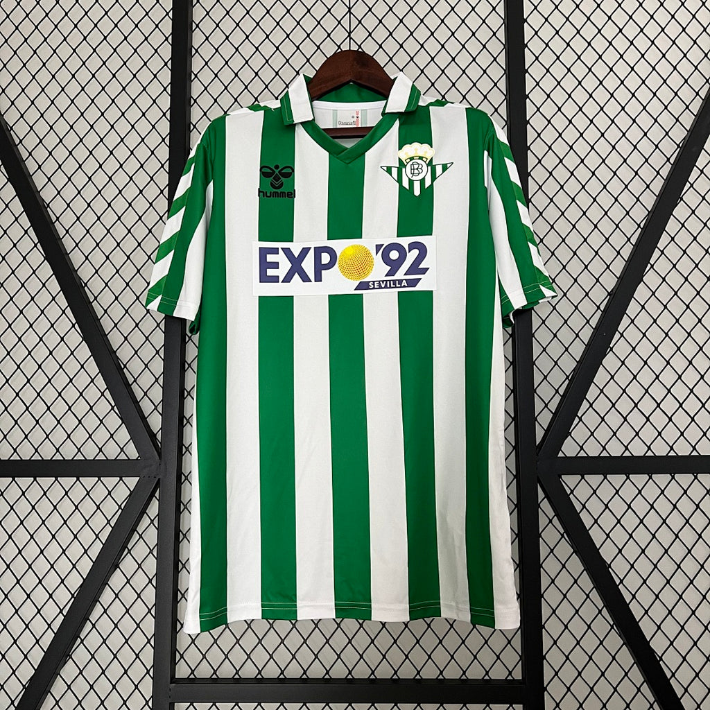 Camiseta Retro Real Betis Local Blanca y Verde Oscuro 88/89 - frente