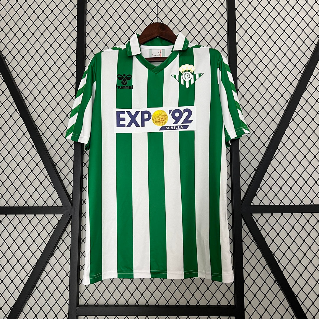 Camiseta Retro Real Betis Local Blanca y Verde Oscuro 88/89 - frente