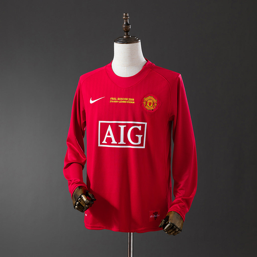 Camiseta Retro Manchester United Local Champions League Manga Larga 07/08 - frente
