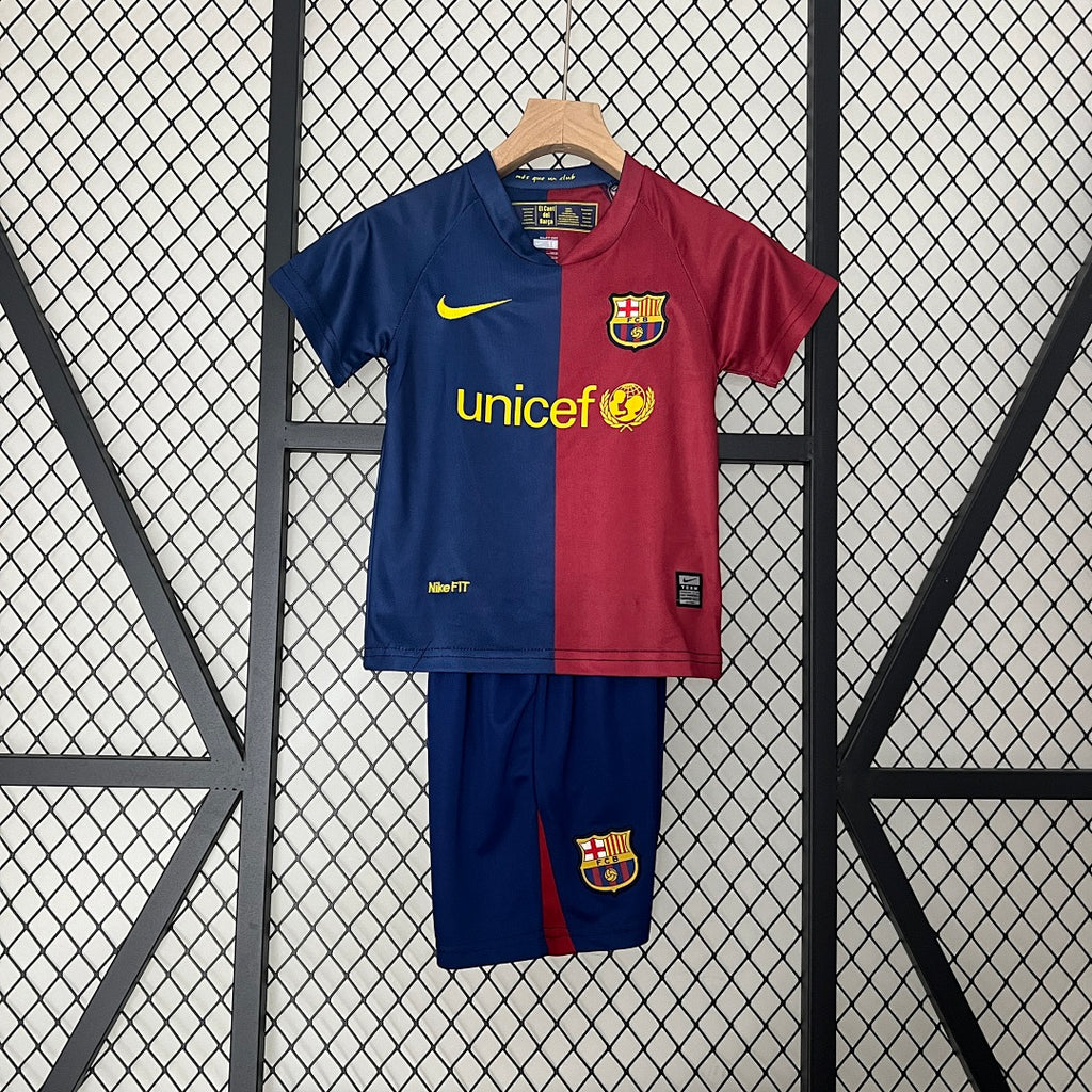 Conjunto Niños FC Barcelona Local Azul Marino y Gris Claro 08/09 - frente