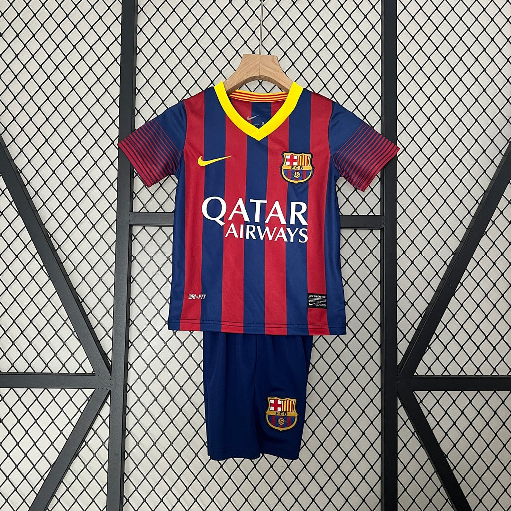 Conjunto Niños FC Barcelona Local Gris Claro y Azul Marino 13/14 - frente