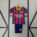 Conjunto Niños FC Barcelona Local Gris Claro y Azul Marino 13/14 - frente