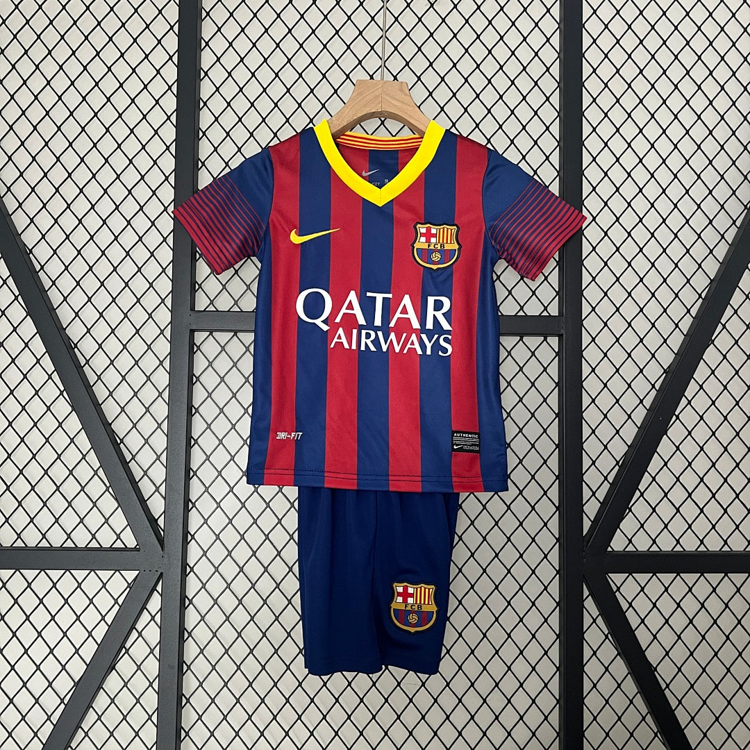 Conjunto Niños FC Barcelona Local Gris Claro y Azul Marino 13/14 - frente