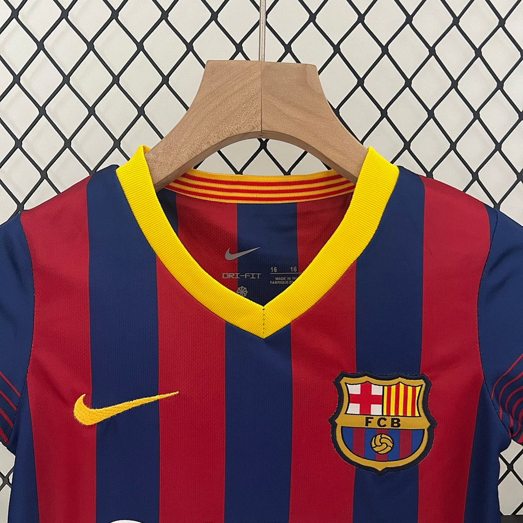 Conjunto Niños FC Barcelona Local Roja y Gris Claro 13/14 - espalda