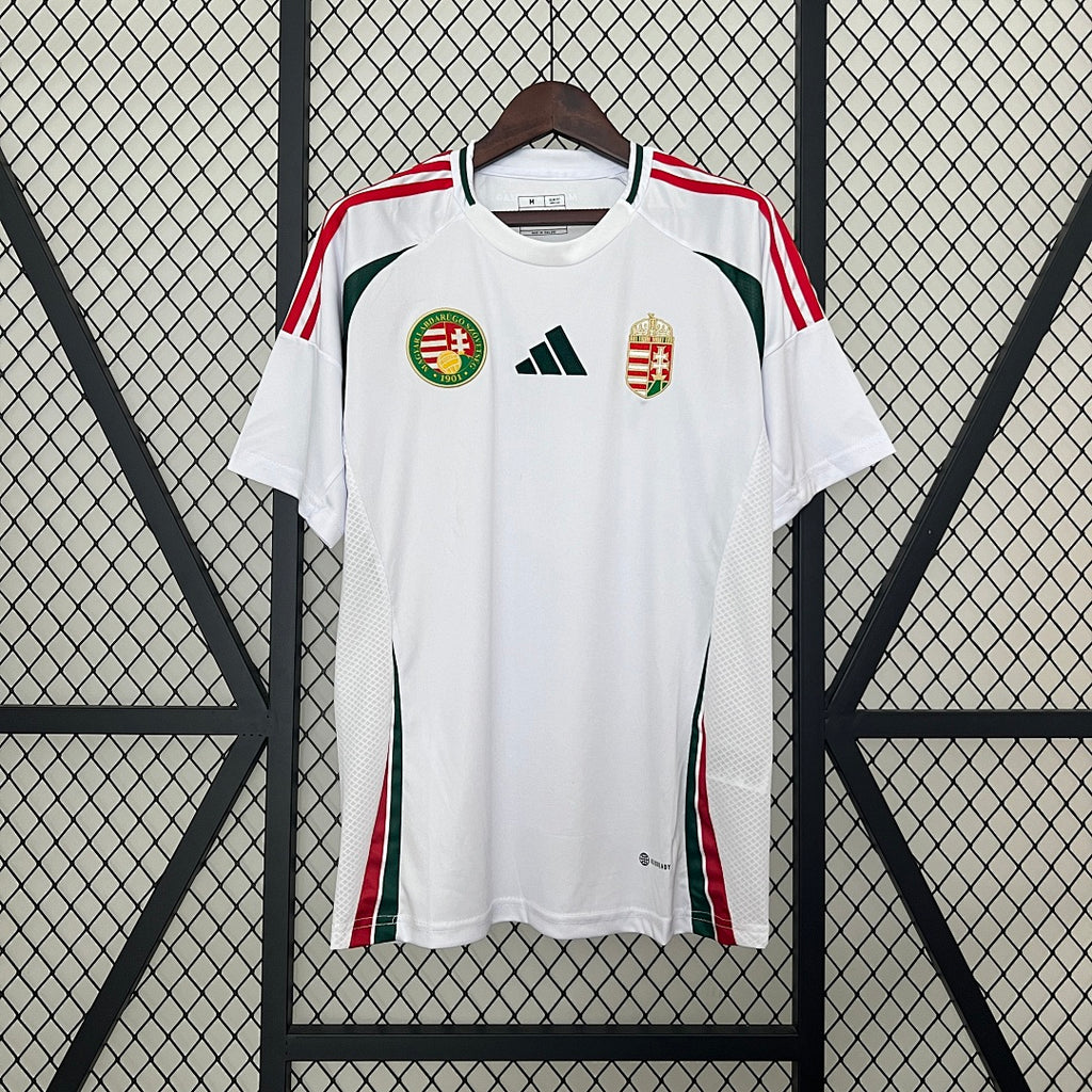 Camiseta Hungría Visita Gris Claro y Negra 2024 - frente