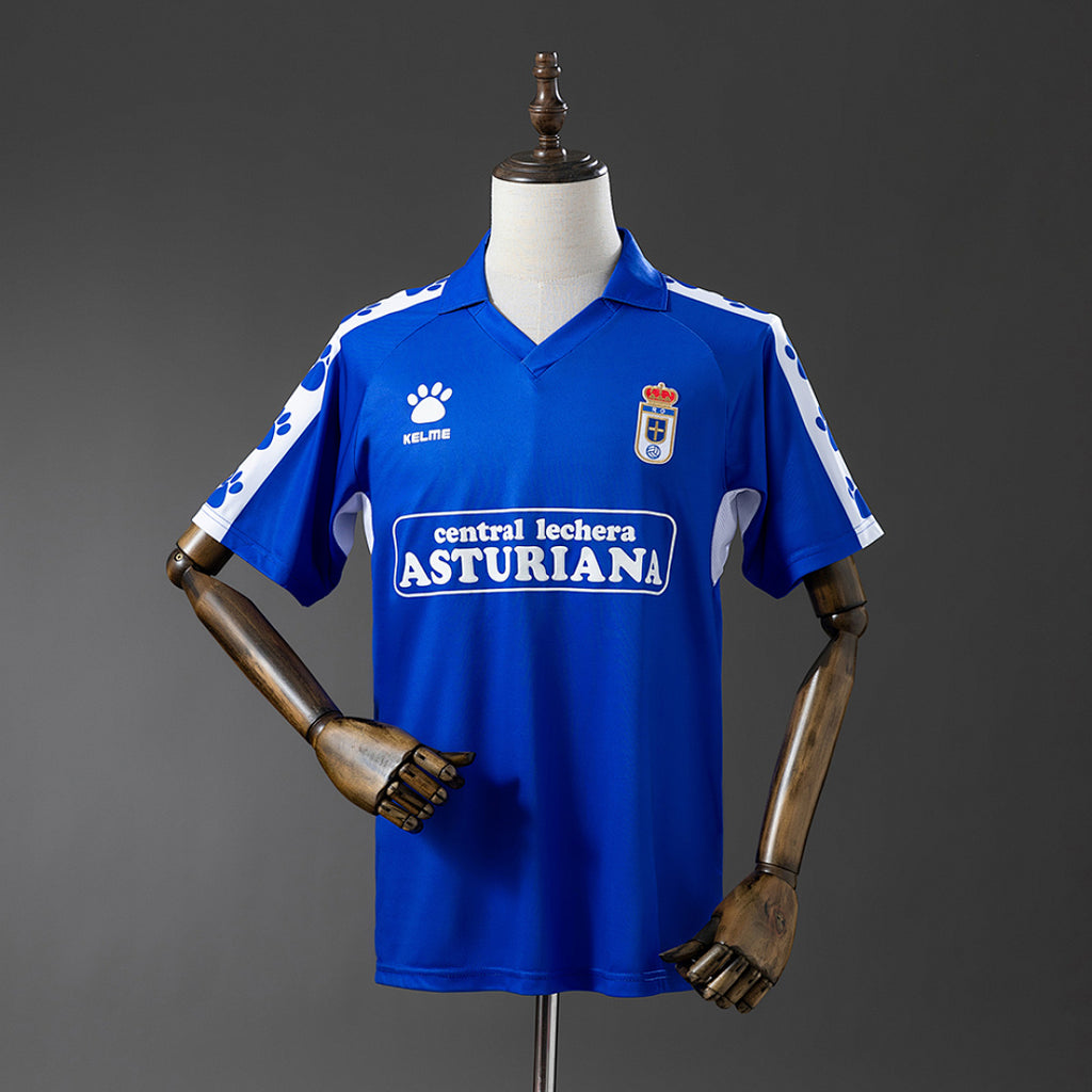 Camiseta Retro Real Oviedo Local Azul Marino y Gris 90/91 - frente