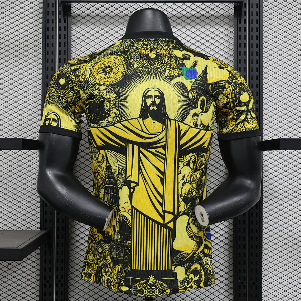 Camiseta Brasil Amarilla y Gris Edición Especial 2024 Versión Jugador - espalda