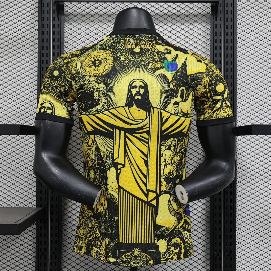 Camiseta Brasil Amarilla y Gris Edición Especial 2024 Versión Jugador - espalda
