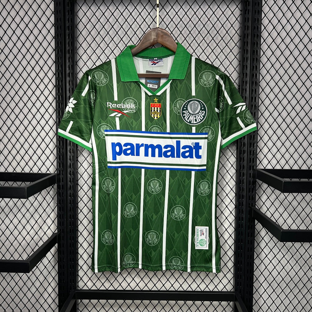 Camiseta Retro Palmeiras Local Verde Oscuro y Verde 1996 - frente