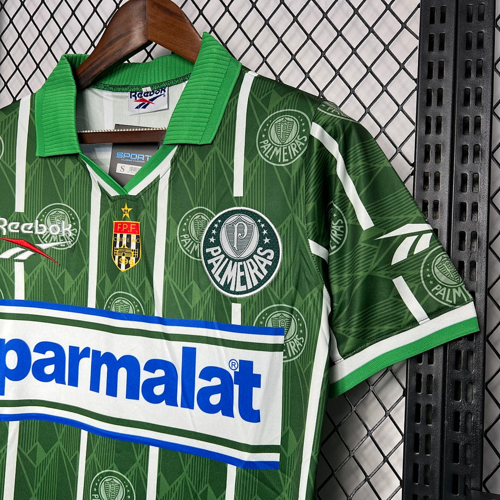 Camiseta Retro Palmeiras Local Verde Oscuro y Gris 1996 - espalda